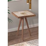 bluecape Traverten Taş Yaşam Ağacı Baskılı 32x32cm Ceviz Dekoratif Sehpa