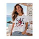 BLUECOMPASS Kadın Beyaz Salt Water Soul Deniz Yıldızı Baskılı Regular Fit Bisiklet Yaka Kısa Kollu Tişört
