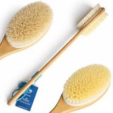 Bluefox Sırt ve Vücut Temizleme Fırçası - 2 Taraflı Sert & Yumuşak Lifli, Bambu Uzun Saplı (43cm), Ölü Deri ve Gözenek Temizleyici, Pürüzsüz ve Canlı Cilt İçin İdeal
