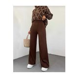BLUEMOOR Kadın kışlık rahat kalıp bol paça comfort beli lastikli triko pantolon
