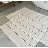 Bluenity Ikili Banyo Paspası 60X100 - 50X60 Ekru Siyah Çizgili