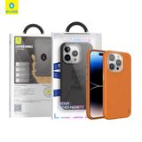Blueo iPhone 14 Pro Max Uyumlu Turuncu Deri Punk Premium Telefon Kılıfı