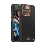 Blueo iPhone 15 Pro Dual Texture Ultra Edition Fiber 600d Siyah - Turuncu Telefon Kılıfı