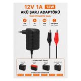 Bluesery 12V 1A Akü Şarj Aleti Cihazı Adaptörü Otomatik Maşalı | ATV, Akülü Araba, Jeep, Pilsan Uyumlu Adaptör