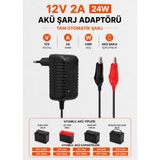 Bluesery 12V 2A Akü Şarj Aleti Cihazı Adaptörü Otomatik Maşalı | Atv, Akülü Araba, Jeep, Pilsan Uyumlu Adaptör - Siyah