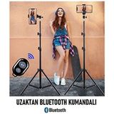 Bluetoot Kumandalı Tripod 2.1 mt 360 Döner Başlıklı Telefon Tutucu Ring Light Stüdyo Lamba Ayağı - Siyah
