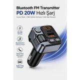 Bluetooth 5.3 FM Transmitter Araç Çakmaklık Şarj Cihazı PD 20W Type-C + USB Hızlı Şarj AUX Eller Serbest Konuşma