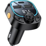 Bluetooth Araç Kiti Araç Fm Transmitter Pd Hızlı Şarj Cihazı Bluetooth 5.3 Işıklı LED Ekran USB Type-C Sd Tf Kart Flash Okuyucu Çakmaklık - Siyah