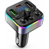 Bluetooth Araç Kiti Fm Transmitter USB Type-C Pd Rgb LED Işıklı Flash Bellek Mp3 Çakmaklık Girişli - Siyah