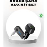 Bluetooth Aux Çevirici ve Pd Destekli Araç Şarj Cihazı 2 Li Set ( Lisinya )