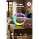 Bluetooth Hoparlör Kablosuz Şarjlı Saat Masa Lambası 3İn1 G1 Beyaz
