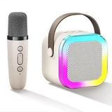 Bluetooth Hoparlör Karaoke Mikrofonlu Ses Bombası Işıklı Speaker (Bej)