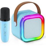 Bluetooth Hoparlör Karaoke Mikrofonlu Ses Bombası Işıklı Speaker (MAVİ)