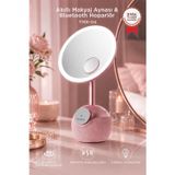 Bluetooth Hoparlör Led Işıklı Makyaj Aynalı Kablosuz Şarj Cihazı Trm04 Rose Gold