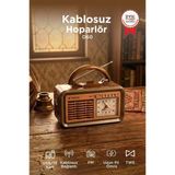 Bluetooth Hoparlör Nostaljik Radyo Kablosuz Speaker D60 Ahşap