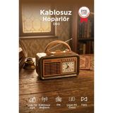 Bluetooth Hoparlör Nostaljik Radyo Kablosuz Speaker D60 Kahverengi