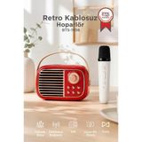 Bluetooth Hoparlör Nostaljik Radyo Mikrofonlu Rgb Işıklı Tws Usb Tf Speaker Bts-1956 Kırmızı