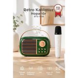 Bluetooth Hoparlör Nostaljik Radyo Mikrofonlu Rgb Işıklı Tws Usb Tf Speaker Bts-1956 Yeşil