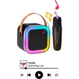 Bluetooth Hoparlör Parti Hoparlörü Karaoke Mikrofon Hediyeli Işıklı Ses Bombası USB Sd Girişli - Siyah