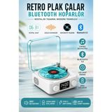 Bluetooth Hoparlör Plak Çalar Ses Bombası Okyanus Dalgası Çalar Saat Retro Pikap Şarjlı Müzik Kutusu