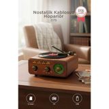 Bluetooth Hoparlör Plak Görünümlü Nostaljik Kablosuz Wireless Speaker D75 Ahşap