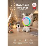 Bluetooth Hoparlör Rgb Işıklı Mikrofonlu Karaoke Tavşan Figürlü Speaker Kıdmıc-05 Beyaz