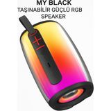 Bluetooth Hoparlör USB + Aux + Tf Kart Desteği Renkli LED Işık Efektli Taşınabilir Ses Bombası - Siyah