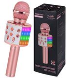 Bluetooth Karaoke Mikrofon Kablosuz: Karaoke Mikrofon Led Işıkları ile Yetişkinler Çocuklar Şarkı - Kızlar için Mükemmel Oyuncaklar Doğum Günü Hediyeleri
