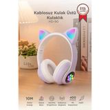 Bluetooth Kulaklık Kulak Üstü Kedi Tasarımlı Kablosuz Kulaklık Hd90 Mor