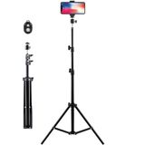 Bluetooth Kumandalı Metal Tripod, 2 Metre Ayarlanabilir Yükseklik, 360 Derece Döner Başlıklı Telefon Tutucu, Video Çekim Canlı Yayın Ring Light Lamba Ayağı, Fotoğraf Stüdyo Standı