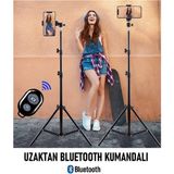 Bluetooth Kumandalı Tripod 2.1 mt 360 Döner Başlıklı Telefon Tutucu Ring Light Stüdyo Lamba Ayağı