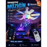 Bluetooth Müzikli Akıllı Rgb Renkli LED Işık Sessiz Motor Gece Modlu 6 Kanat Tavan Vantilatörü - Beyaz