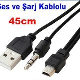 Bluetooth Speaker,mp3 İçin 5pin Mini USB ile 3.5mm AUX jak/Erkek USB 2 in 1 Şarj ve Ses Kablosu