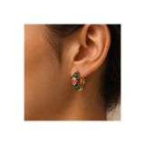 BLUEVELL JEWELRY 14 Ayar Altın Kaplama Yeşil Mineli Çiçek Halka Küpe | Paslanmaz Çelik | Suya Dayanıklı | Kararma Yapmaz | Premium Kadın Küpe