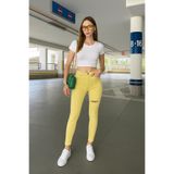 Bluewhite Kadın Slim Fit Yırtık Detaylı Jean Pantolon, Sarı, 26 Beden