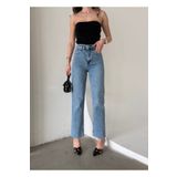 Bluezoni Kadın Mavi Renk Parlak Taşlı Wide Leg Özel Tasarım Denim Palazzo Pantolon