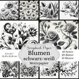 Blumen schwarz-weiß Scrapbook Papier Kollektion: Motivpapier mit Schwarz-Weißen Blumen, Bastelpapierl: Elegant, zeitlos Format: Quadratisch, 21,59 x ... Designs, jeweils 2x, insgesamt 40 Seiten