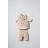 Blumi Kids Erkek Bebek Yelekli Keten Gömlek ve Şort Takımı - 18 - 24 Ay - Bej