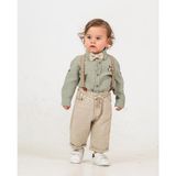 Blumi Kids Müslin Gömlek & Salopet Pantolon Erkek Bebek Takımı - Tavşan - Yeşil - 6 - 9 Ay