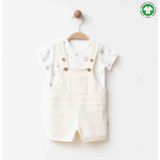 Blumi Kids Organik Pamuk Salopet ve Tişört Takım - Krem - 6 Ay