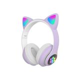 BLUPPLE Kablosuz Bluetooth 5.0 Led Işıklı Kedili Şık Kulaklık Hediye Kız Kadın Wireless Lila