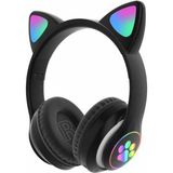 Blupple Kablosuz Bluetooth 5.0 LED Işıklı Kedili Şık Kulaklık Hediye Kız Kadın Wireless Siyah - Lila