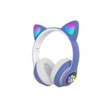 BLUPPLE Kablosuz Bluetooth 5.0 Led Işıklı Sevimli Kedili Tasarım Kulaklık Mavi Renk Çocuk Kedi