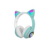 BLUPPLE Kablosuz Bluetooth 5.0 Ledli Işıklı Sevimli Kedili Şık Tasarım Kulaklık Yeşil Renk Çocuk Kız