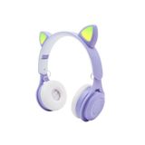 BLUPPLE Sevimli Kablosuz Wireless Bluetooth 5.0 Radyolu Fm Led Işıklı Kedili Kulaklık Kız Çocuk Lila