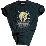 Bluu Baskılı Tişört Outdoor Normal Kalıp Tshirt - Siyah