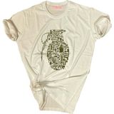 Bluu Baskılı Tişört Outdoor Normal Kalıp Tshirt - XS - Bej