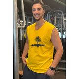 Bluu Kolsuz Spor T-Shirt Tank Top Spor Atlet Fitness Atlet - XL - Sarı