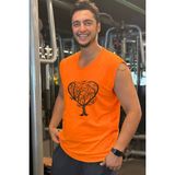 Bluu Kolsuz Spor T-Shirt Tank Top Spor Atlet Fitness Atlet - XL - Turuncu