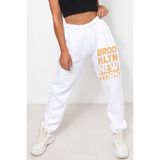 Bluu Unisex Mevsimlik Kumaş Elastik Bel Baskılı Joggers Pantolon Eşofman Altı Beyaz - XS